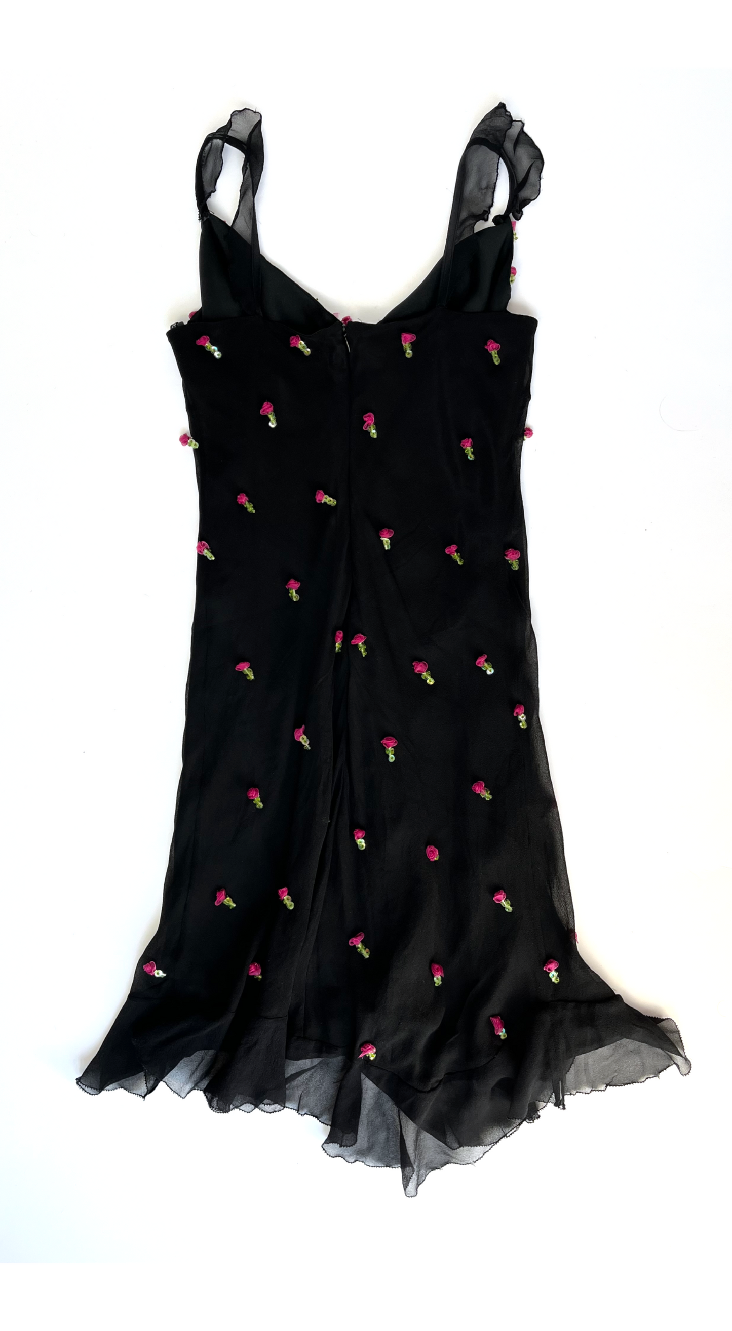 Betsey Johnson ~ Vintage Silk Dress with Embellished Rosebuds 