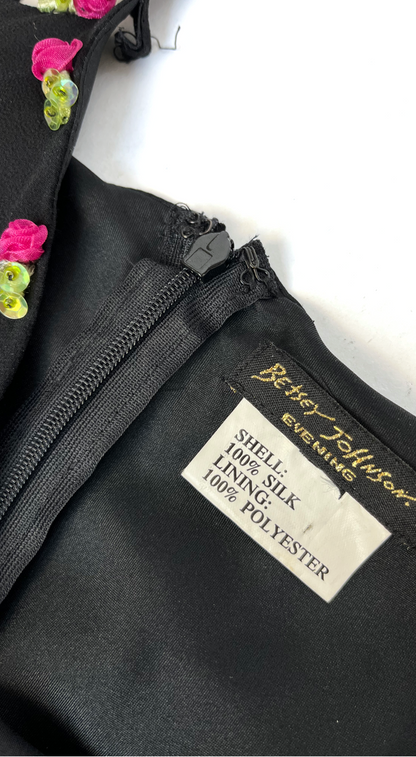 Betsey Johnson ~ Vintage Silk Dress with Embellished Rosebuds 