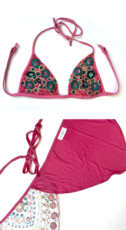 La Perla  ~ Vintage 2000s Pink Beaded Skirt & Bikini Top