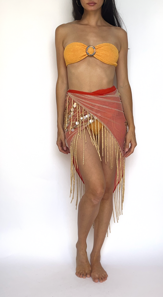 Escada Vintage ~ 2000s Beaded & Fringes Wrap Skirt