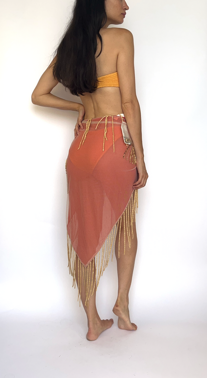 Escada Vintage ~ 2000s Beaded & Fringes Wrap Skirt