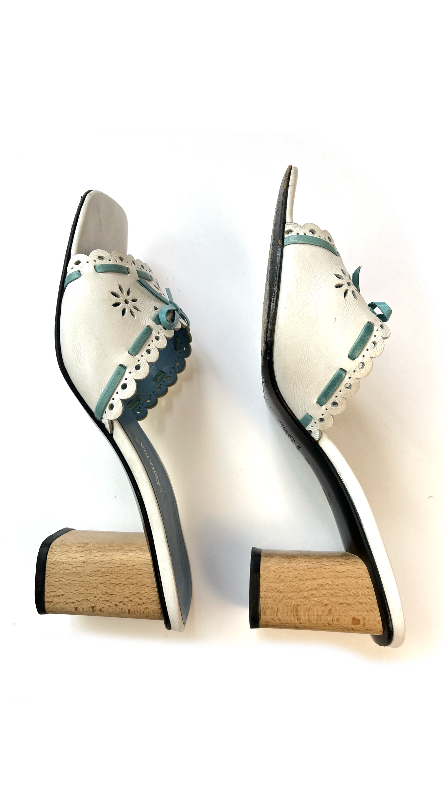 Dolce & Gabbana 1990s White & Blue Floral Eyelet Sandal Heels