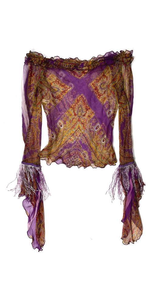 Invest in the Original Voyage 2000s Silk Beaded Off-Shoulder Blouse