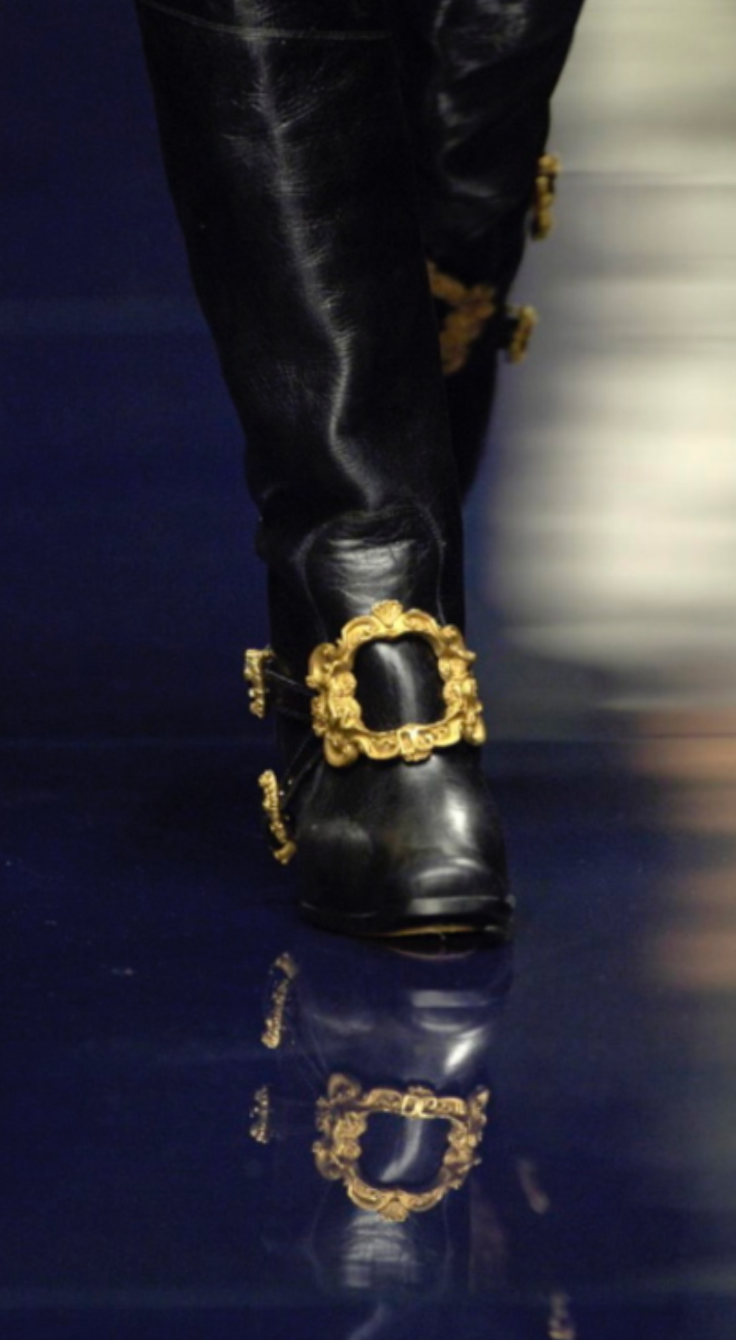 Dolce & Gabbana ~ Runway F/W 2006 Black Leather Boots With Gold Baroque Buckle 