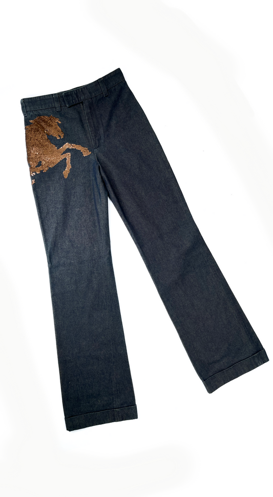 Chloé ~  Runway S/S 2001 flared sequin horse jeans