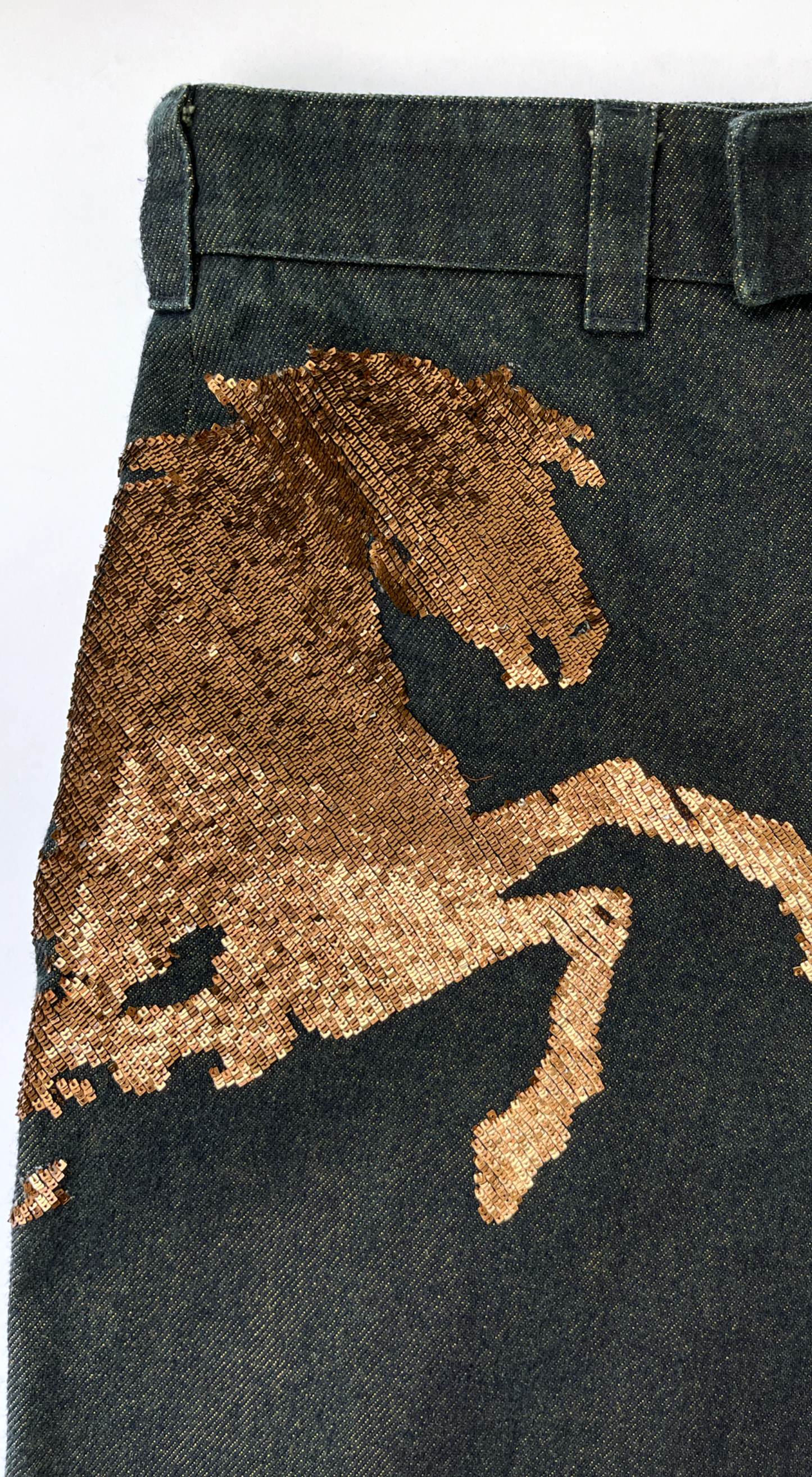 Chloé ~  Runway S/S 2001 flared sequin horse jeans