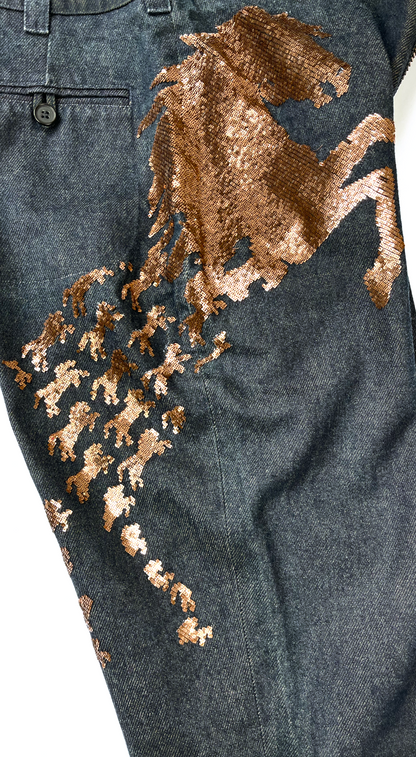 Chloé ~  Runway S/S 2001 flared sequin horse jeans