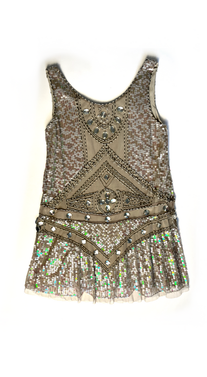 Anna Sui ~ Vintage Tulle Nude Dress Embellished with Sequins, Beads & Gemstones