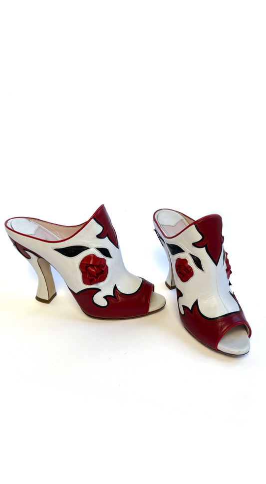 Miu Miu ~ S/S 2012 Runway White & Red Rosebud Leather Heels