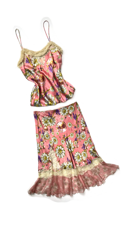 Emanuel Ungaro ~ 2000s Co-Ord lace silk skirt & top set