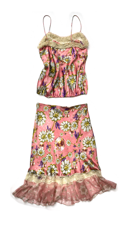 Emanuel Ungaro ~ 2000s Co-Ord lace silk skirt & top set