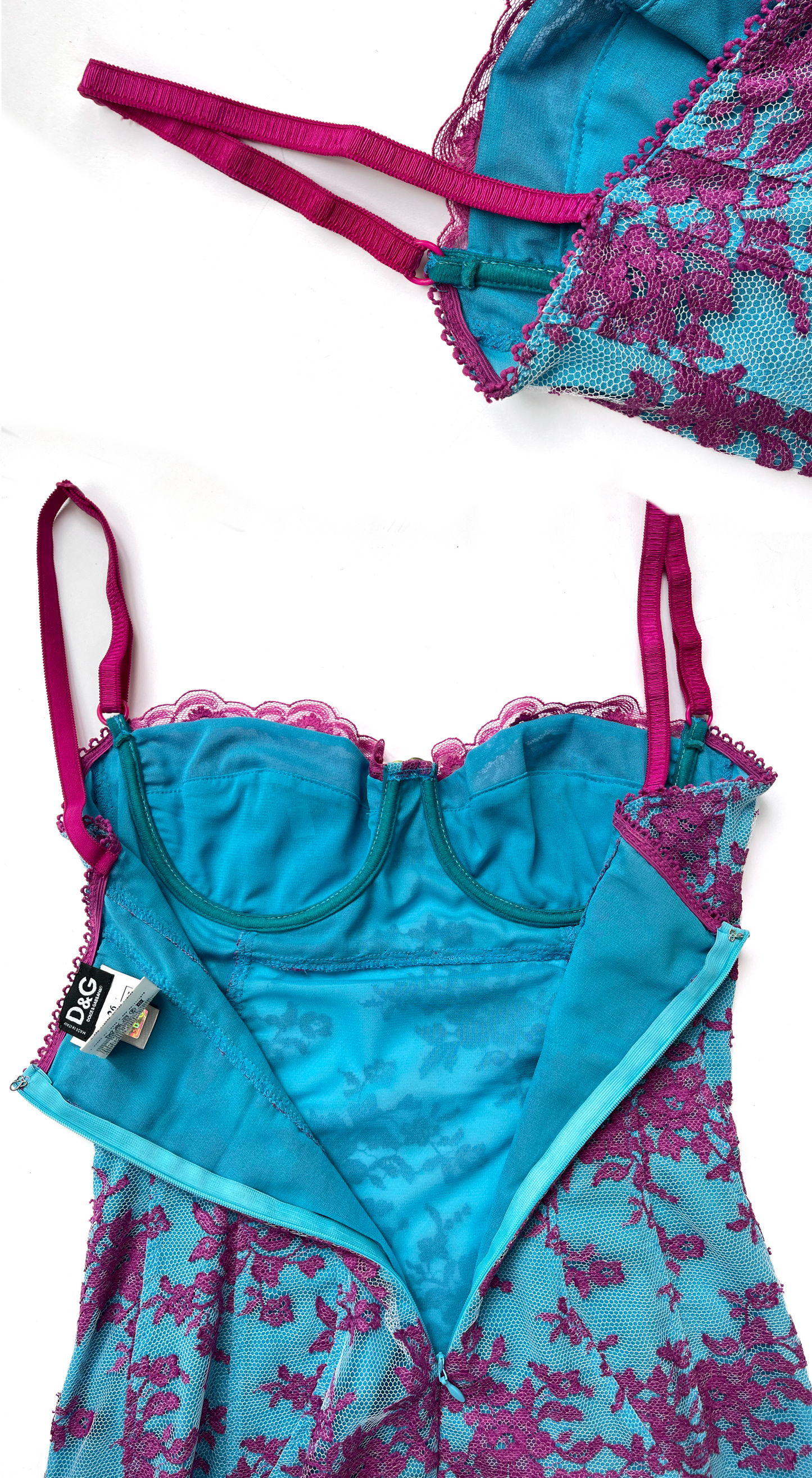D&G Dolce & Gabbana ~ Pink Blue Lace Bustier Dress