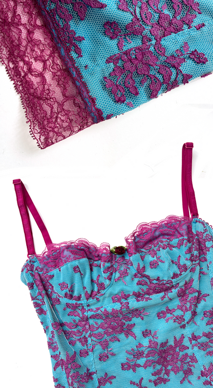 D&G Dolce & Gabbana ~ Pink Blue Lace Bustier Dress