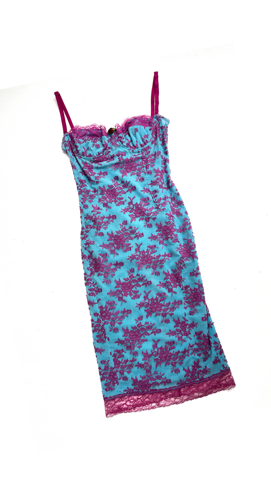 D&G Dolce & Gabbana ~ Pink Blue Lace Bustier Dress