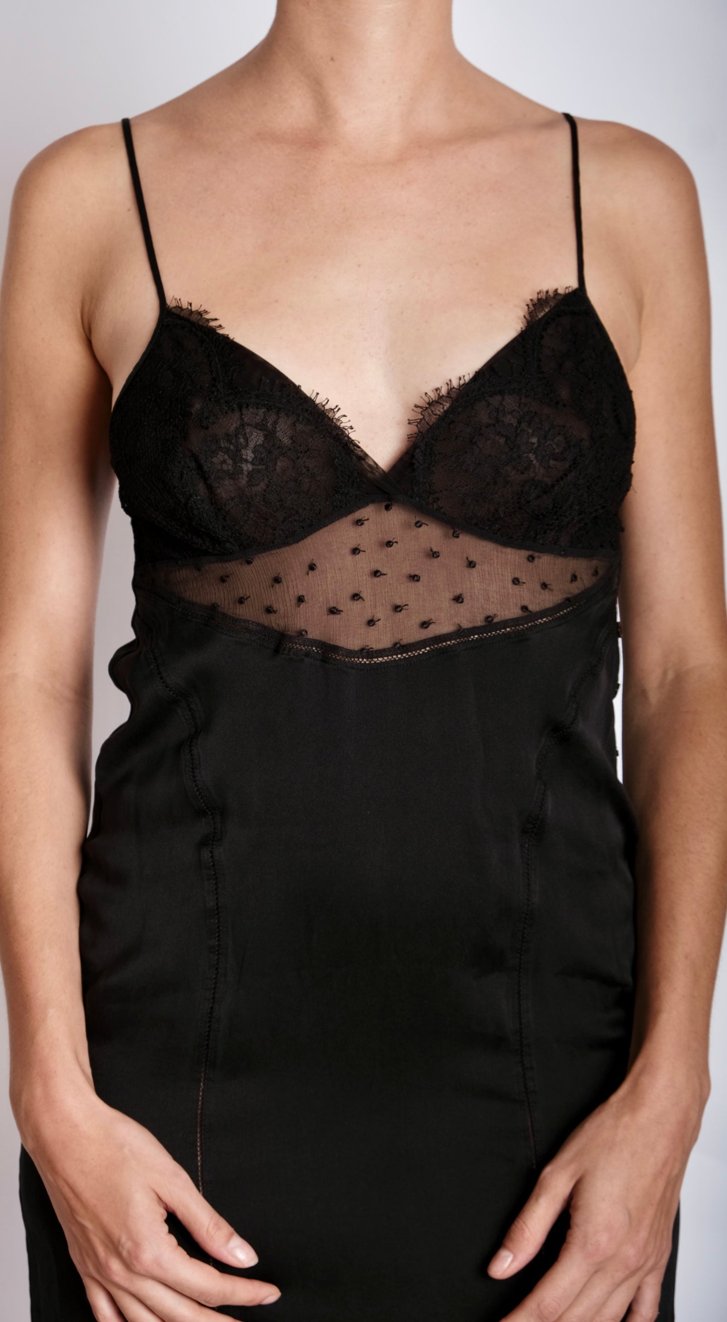Christian Dior ~ 2000s Black Silk Lace Slip Dress