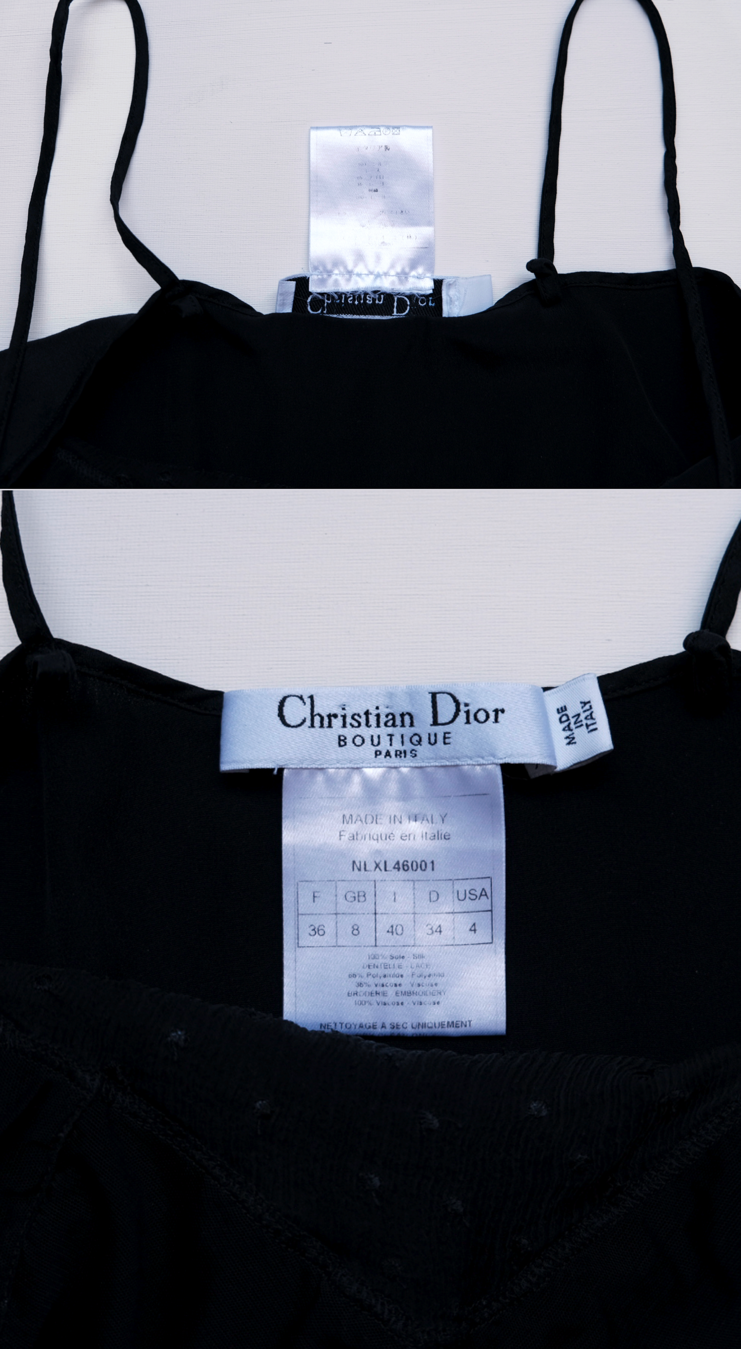 Christian Dior ~ 2000s Black Silk Lace Slip Dress