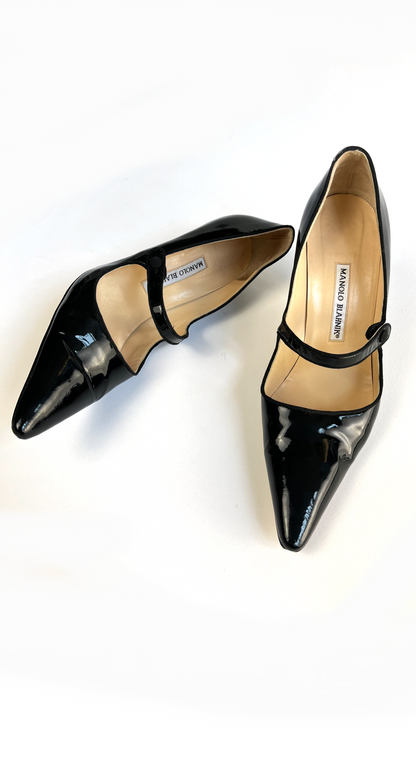 Manolo Blahnik ~ Black Patent Leather Mary Janes 