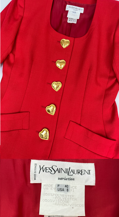 Yves Saint Laurent 1990s ~ Red Blazer Gold Hearts