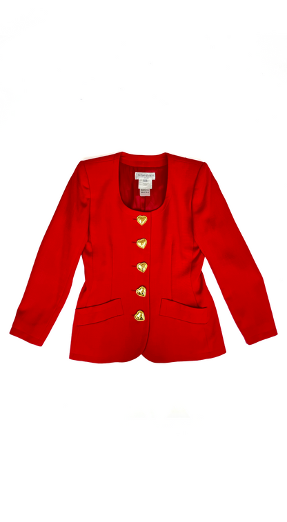 Yves Saint Laurent 1990s ~ Red Blazer Gold Hearts