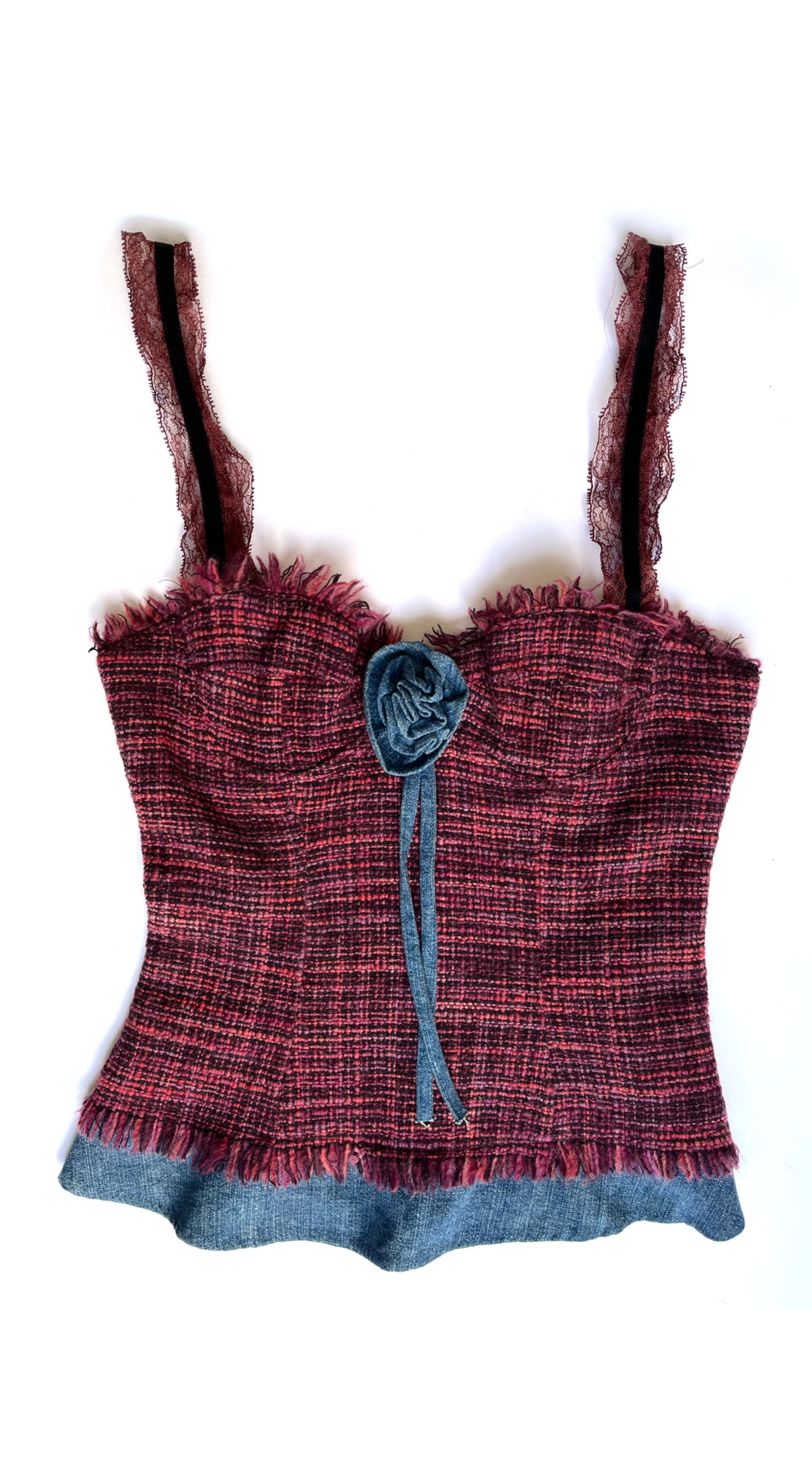 Dolce & Gabbana ~Y2k Rose Tweed Denim Corset 