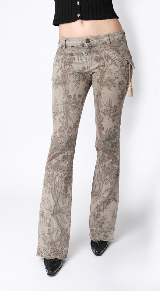 Roberto Cavalli ~ 2000s Grey Floral Pants