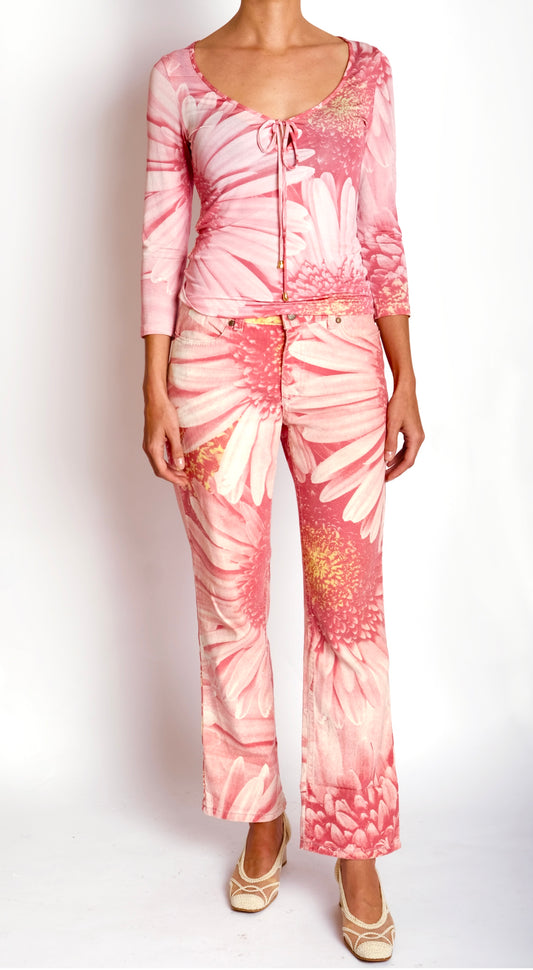Roberto Cavalli ~ S/S 2000 Set Rosa Floral Pants and Top Set