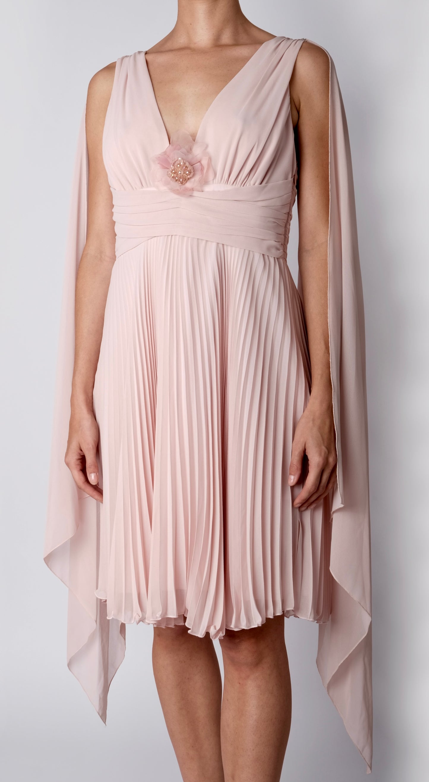 Anna Molinari ~Rosa Pleated Chiffon Cape Dress