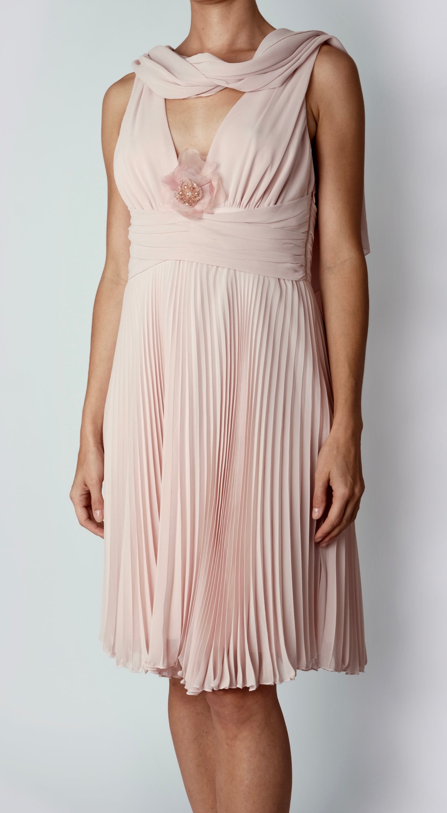 Anna Molinari ~Rosa Pleated Chiffon Cape Dress
