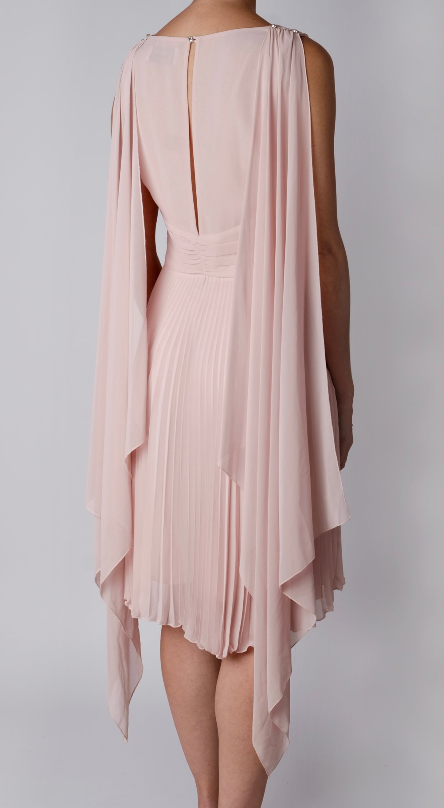 Anna Molinari ~Rosa Pleated Chiffon Cape Dress