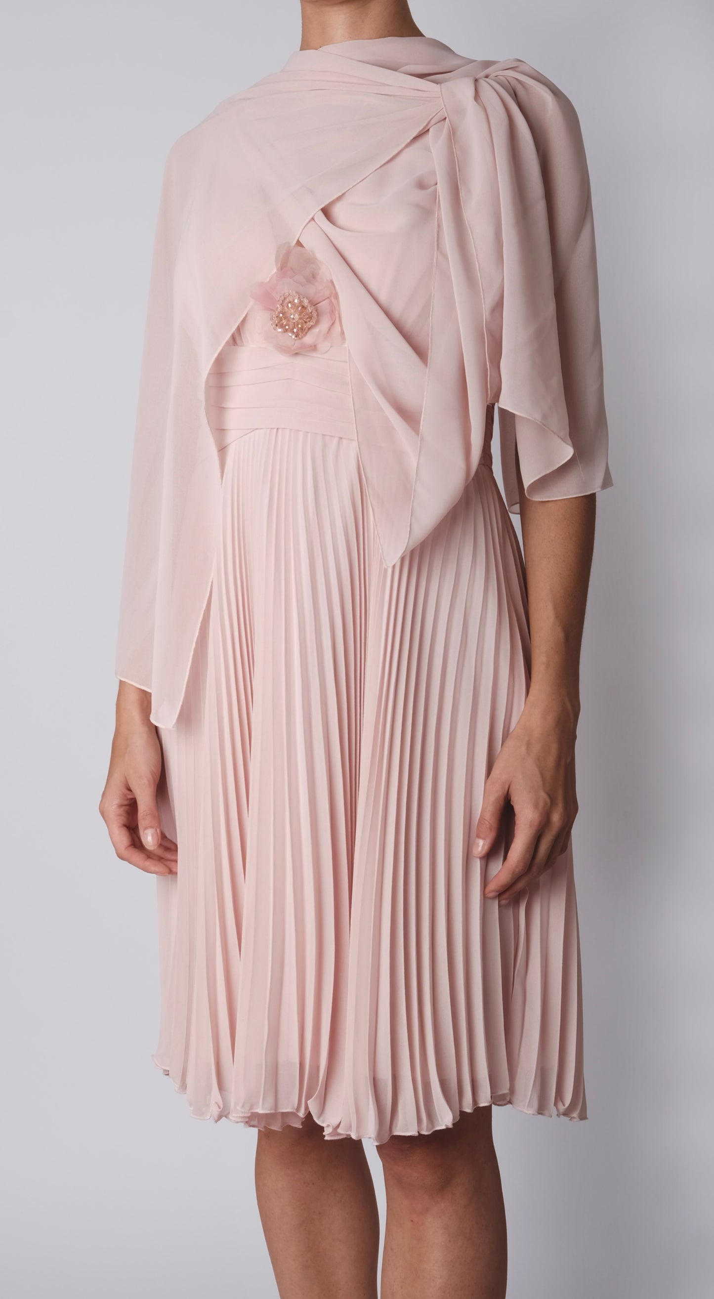 Anna Molinari ~Rosa Pleated Chiffon Cape Dress