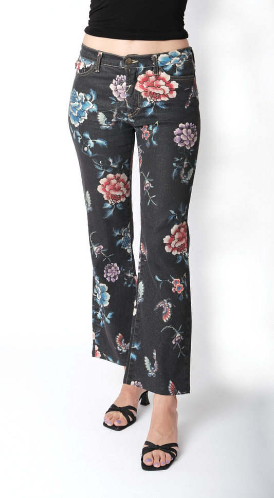 Roberto Cavalli ~ 2000s Black Floral Pants