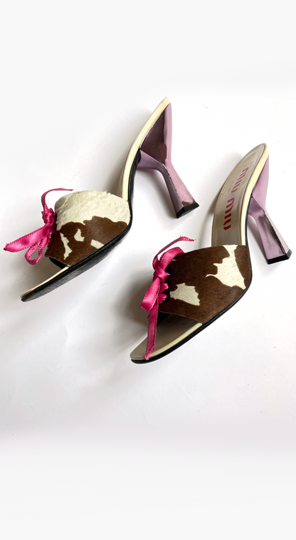 Miu Miu ~ S/S1998 Runway & Campaign Cow Print Ribbon Heels