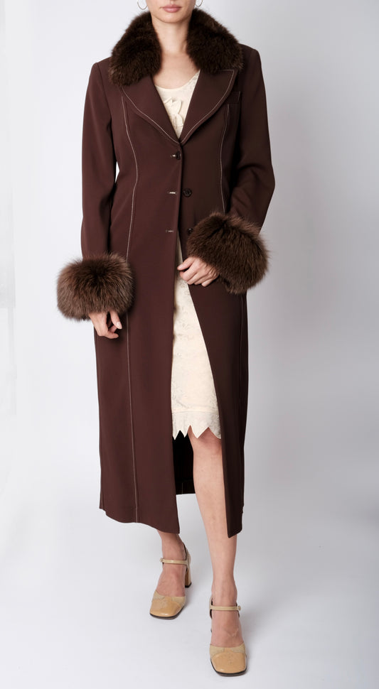 Anna Molinari ~ F/W 1997 Vintage Brown Fur Trim and Collar Coat