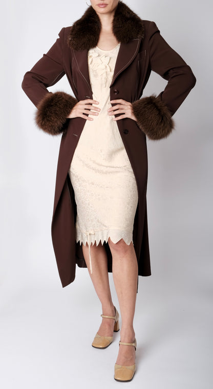 Anna Molinari ~ F/W 1997 Vintage Brown Fur Trim and Collar Coat