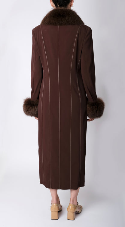 Anna Molinari ~ F/W 1997 Vintage Brown Fur Trim and Collar Coat