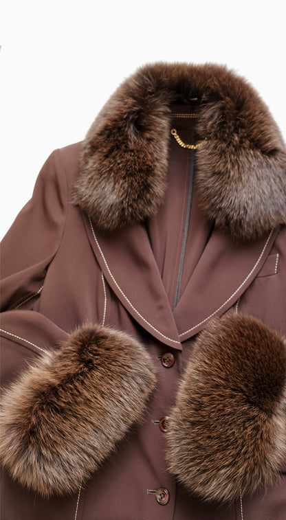 Anna Molinari ~ F/W 1997 Vintage Brown Fur Trim and Collar Coat