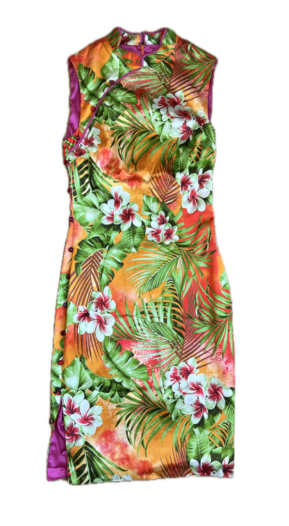 Dolce & Gabbana ~ 2000s Tropical Satin Cheongsam Dress