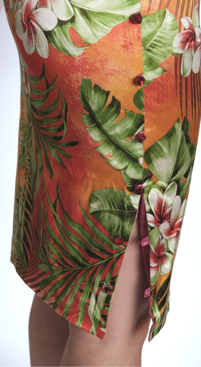 Dolce & Gabbana ~ 2000s Tropical Satin Cheongsam Dress