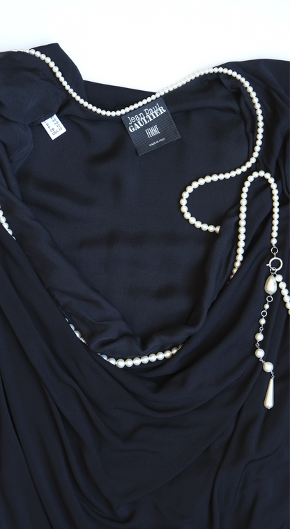 Jean Paul Gaultier ~ 2000s Plunging Neckline Dress with Pearl Collar