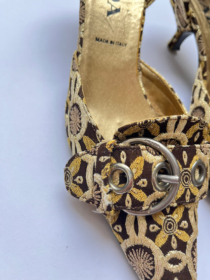 Prada ~ 2000s Baroque Gold Kitten Heels