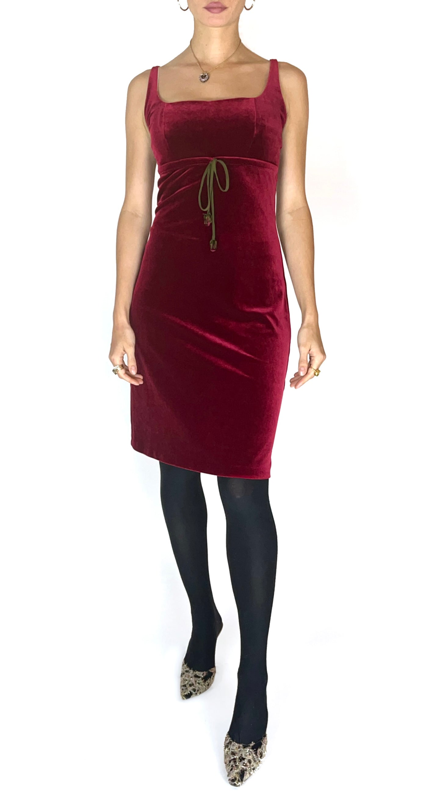 Betsey Johnson ~ 1990s Romantic Burgundy Velvet Etui Rosebud Dress