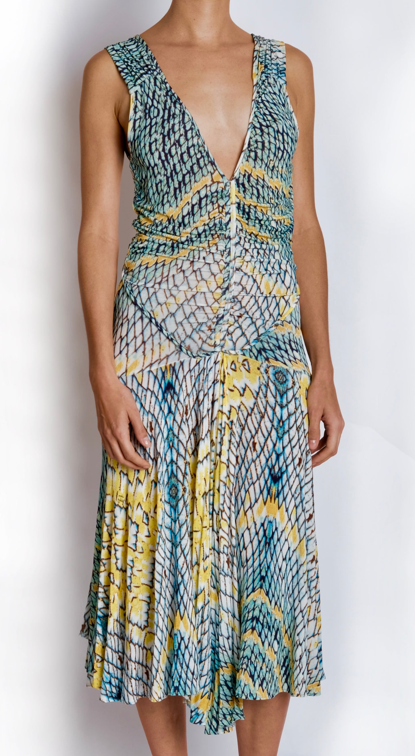 Roberto Cavalli ~ 2000s Abstract Snake Print Midi Bodycon Dress