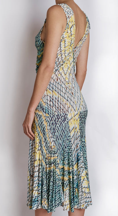 Roberto Cavalli ~ 2000s Abstract Snake Print Midi Bodycon Dress