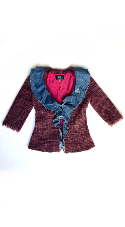 Dolce & Gabbana ~ Y2k Pink Tweed Denim Ruffle Jacket  