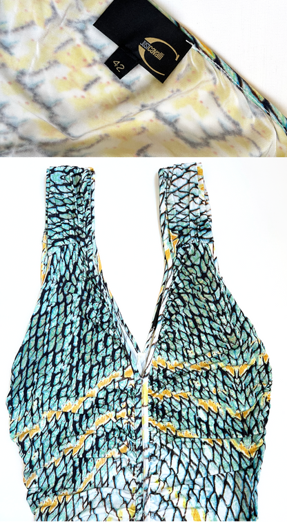 Roberto Cavalli ~ 2000s Abstract Snake Print Midi Bodycon Dress