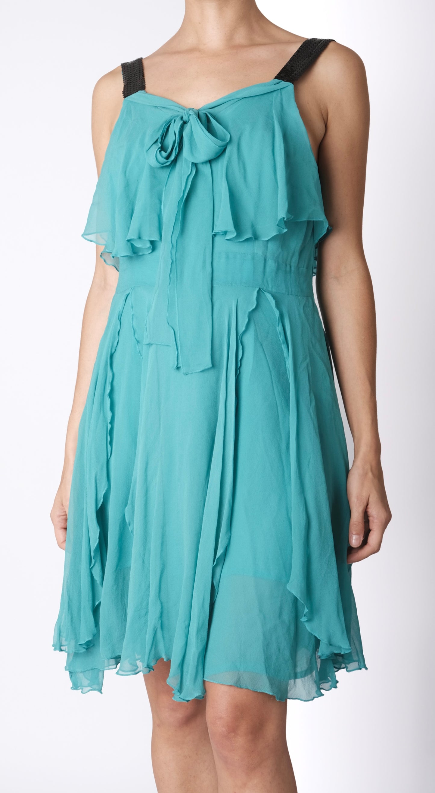 Chloé ~ 2000s Aqua Silk Ruffle Dress with Sequin Straps