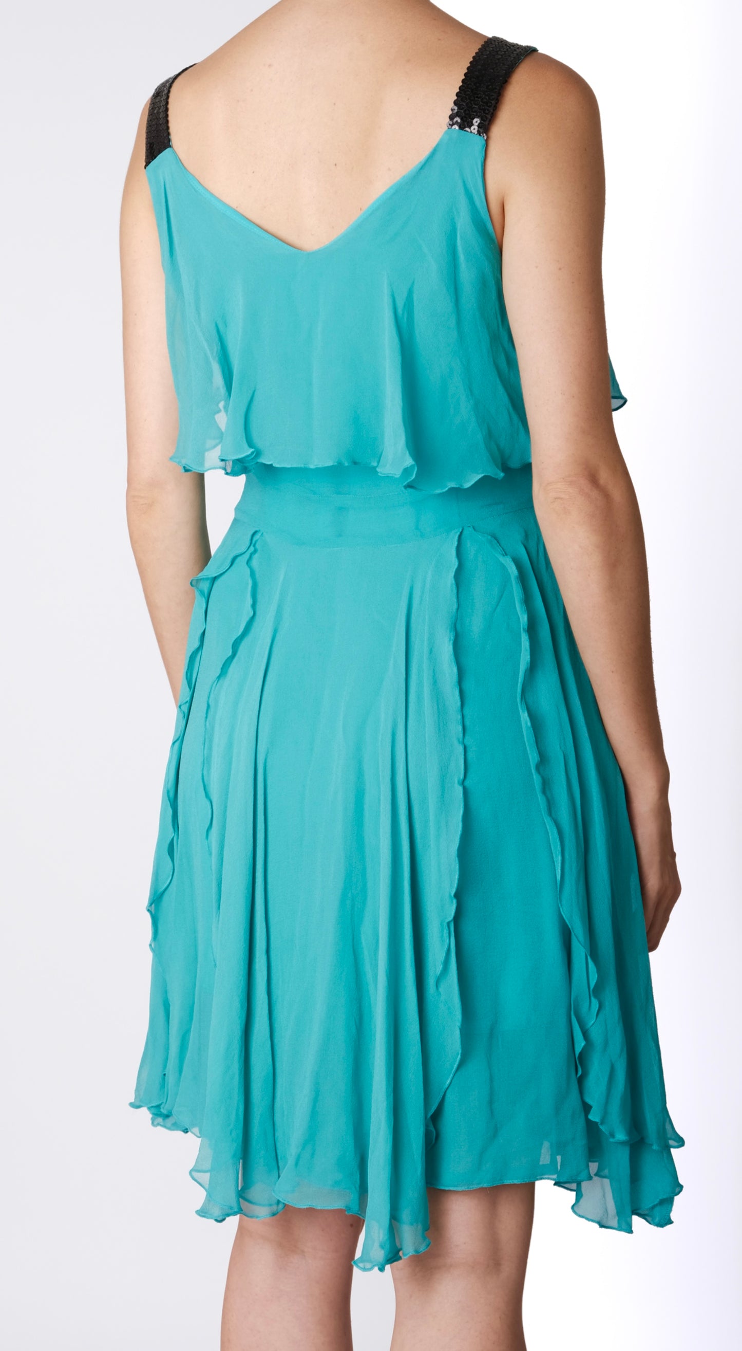 Chloé ~ 2000s Aqua Silk Ruffle Dress with Sequin Straps