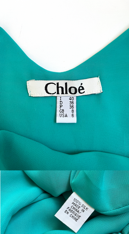 Chloé ~ 2000s Aqua Silk Ruffle Dress with Sequin Straps