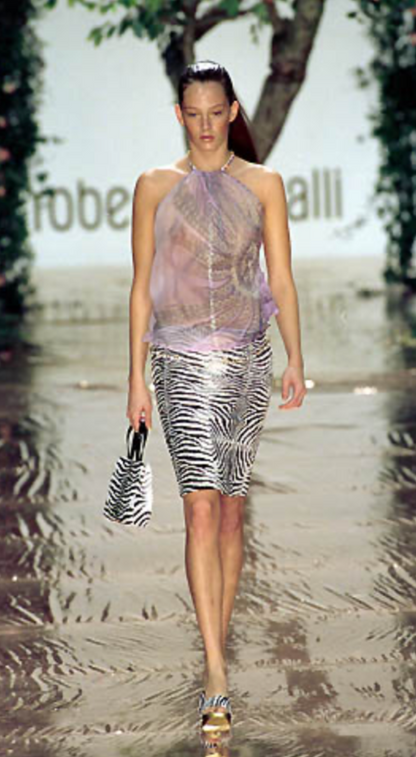 Roberto Cavalli Runway SS 2000 Zebra Print Beaded Skirt & Top Set