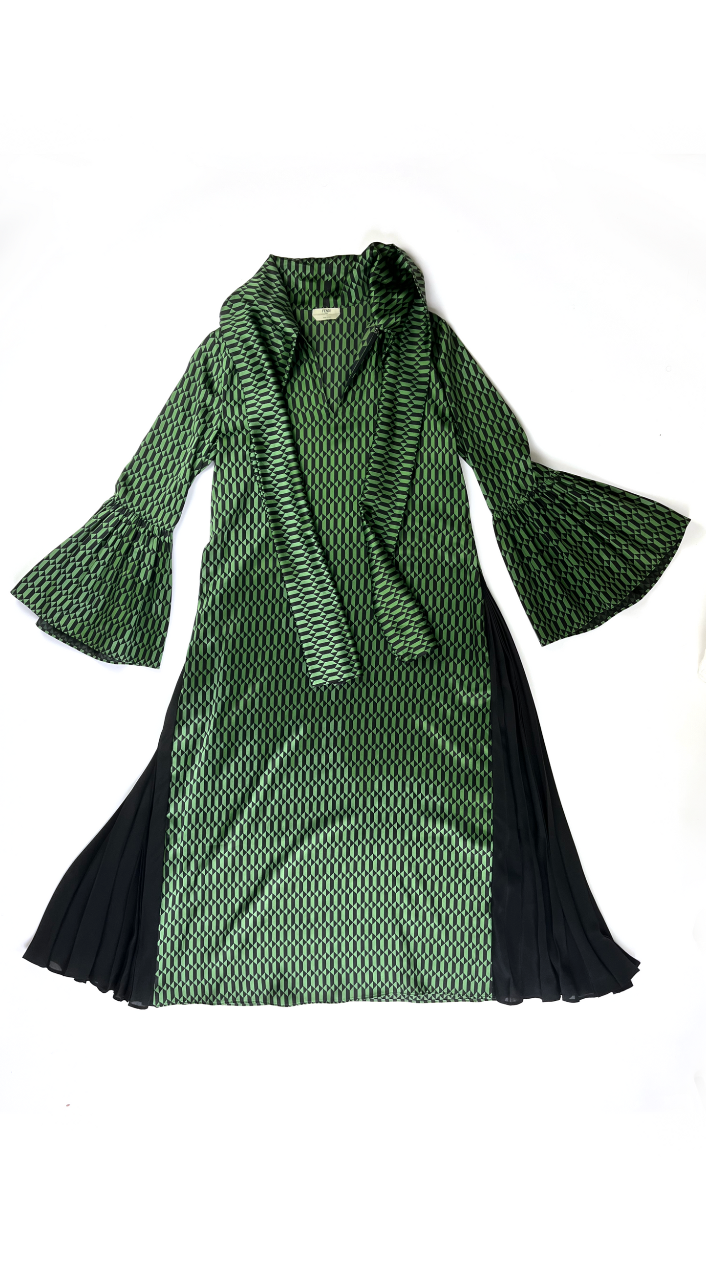 Fendi ~ Fall 2017 Green Geometric Silk Scarf Dress